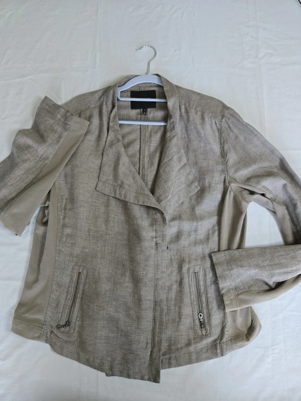 NIC+ZOE Taupe Linen-Blend Sundown Moto Jacket